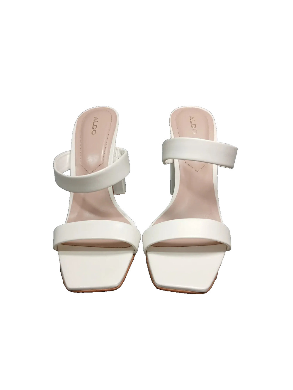 ALDO Women's Heeled Sandals US 7 10082 White Square Toe Block Heel Strappy